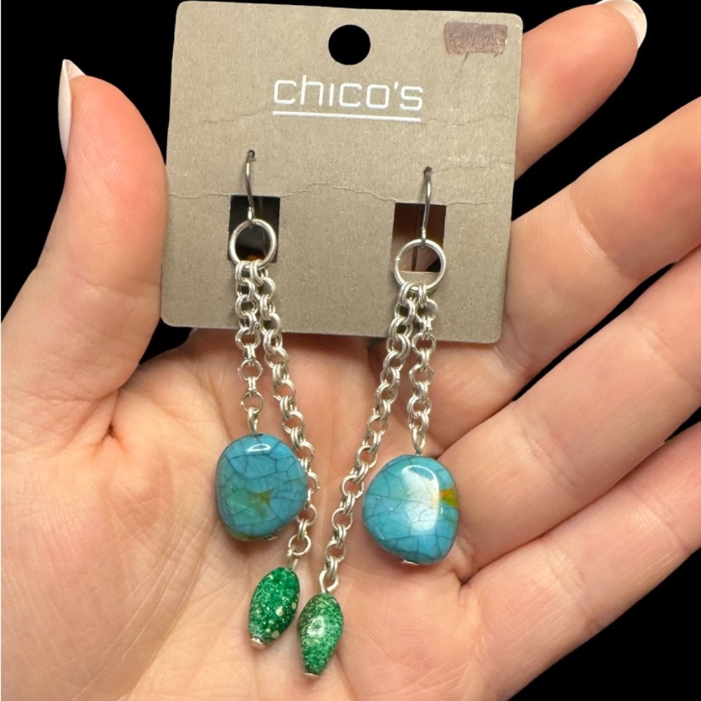 Chico's Silver and Blue Chain Earrings
